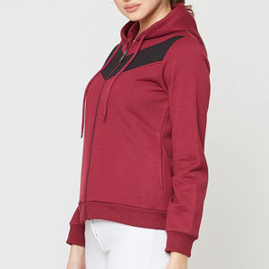 Sudadera Roja con Capucha y Cierre para Mujer, Manga Larga, Tejida, Color Sólido, para Otoño, Largo Regular, Transpirable, 100% Algodón - Product Image 4