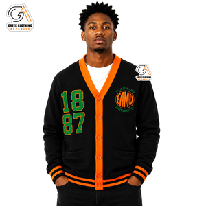 Men's FAMU <b>Cardigan</b> Sweater <b>Black</b> Orange Knitted Winter Wear Solid Color 100% Polyester Breathable - Product Image 1