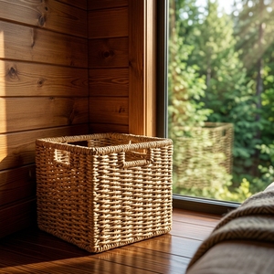 Natural Fiber Storage <b>Basket</b> Cube Woven Bin Handmade Chunky Hamper Balinese Artisan <b>Square</b> Organizer Boho Shelf Home Decor Crate - Product Image 3
