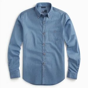 Chemise en jean pour homme, manches longues, bleue, boutonnée, décontractée, en coton, pour tenue quotidienne, activités de plein air et occasions décontractées - Product Image 5