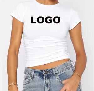 T-shirt tendance pour femmes à manches courtes, col rond, vêtements décontractés, couleur unie, impression numérique estivale - Product Image 4