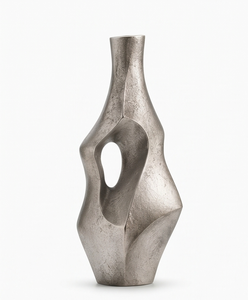 Vase décoratif en métal argenté de luxe, moderne, à texture ajourée abstraite, pour la maison, le bureau, le hall, la décoration intérieure - Product Image 1