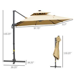 Ombrellone da giardino a LED solare da 3 metri con rotazione a 360° e inclinazione, colore kaki - Product Image 3
