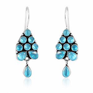 Multi Crystal <b>Earrings</b> | Pear Drop Oxidized <b>Silver</b> <b>Dangles</b> | Geometric Teardrop Statement <b>Earrings</b> for Women - Product Image 1