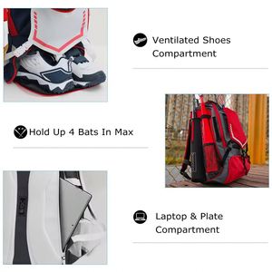 Mochila de Béisbol Impermeable Lamatex Sports LS-1016 Rojo Escarlata, Bolsa para Bate, Compartimento para Zapatos, Bolsa para Equipo de PVC y Poliéster 600D - Product Image 6
