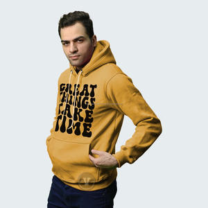 Sweats à capuche personnalisés unisexes en molleton de coton jaune de meilleure qualité - Product Image 3