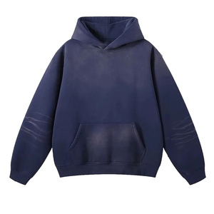 Ensemble de survêtement d'hiver décontracté pour homme, bleu, à capuche, léger, délavé à l'acide, sans manches, coupe droite, en polyester, avec pantalon à cordon de serrage, couleur unie - Product Image 3