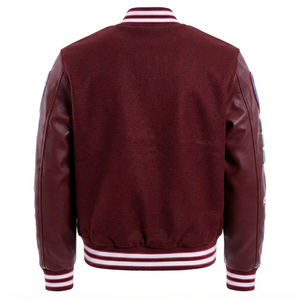 Chaqueta Varsity Roja Oscura Personalizada, Estilo Letterman, Béisbol, Bomber, Ropa Urbana para Mujer, Vintage, Parches Bordados, Malla Frontal, Sin Mangas, 3D - Product Image 2