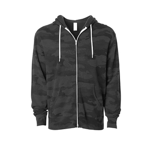 Sudadera con capucha de camuflaje negro para hombre, personalizada, con cremallera completa, corte regular, hombros caídos, bordado, estilo urbano, de tela gruesa - Product Image 1