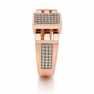 18K Gold Rectangular Pave Diamond <b>Ring</b> <b>for</b> <b>Men</b> Geometric Openwork Side Design Bold Statement Band Polished Finish Wedding Party - Product Image 3