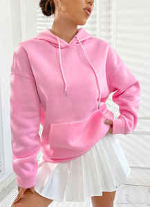 Sweat-shirt à capuche en polaire rose pour femme, imprimé graphique automne-hiver, avec texte imprimé devant et derrière, vêtement décontracté, coupe ample et confortable - Product Image 4