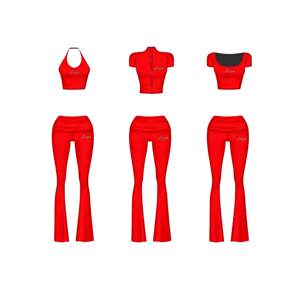 2026 Women 2 Piece Pink Outfit Set Casual <b>High</b> Waist Flare Pants with Halter Crew Neck Zip up Crop Top Lounge Wear - Product Image 4