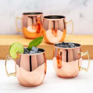 Taza Moscow Mule de cobre liso, vaso de cóctel de acero inoxidable, taza de cerveza de metal con interior metálico y asa dorada, regalo profesional para bar. - Product Image 3