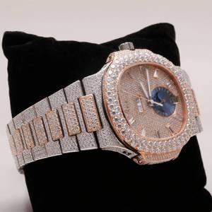 RB Gems Unisex de lujo mecánico analógico cuadrado reloj de acero inoxidable fase lunar Unisex LGD Moissanite cristal antiguo ETA movimiento - Product Image 2