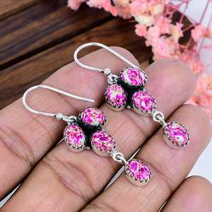 Boucles d'oreilles en argent sterling avec jaspe de sédiments marins rose, bijoux de fiançailles, cadeau fait main - Product Image 4