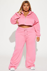 Custom <b>Cropped</b> <b>Zip</b>-<b>Up</b> Hooded Women's Cotton Hoodie and Pants Two-Piece Set Casual Sports Streetwear Short Coat Loose Fit - Product Image 3