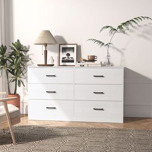 White Double-Row 3-Layer Dresser 134*40*67cm Particle Board with Triamcinol Coating 6-Drawer Chest - Product Image 4