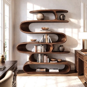 Estantería Moderna de Madera con Curvas Orgánicas y Estantes Fluidos para una Biblioteca Artística en el Hogar o un Elegante Adorno para la Sala de Estar - Product Image 1
