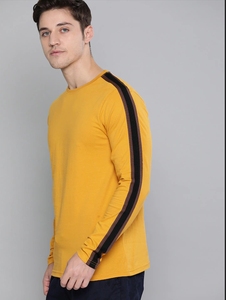Chemise décontractée homme moutarde à manches courtes, double boutonnage, couleur unie, col tricoté, manches longues, pour l'été, 100 % coton - Product Image 3