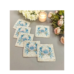 Luxury Handmade Cross Stitch Crab Coaster <b>Set</b> <b>Square</b> Embroidered Animal Design Decorative Table Mats Premium Needlework Home Dec - Product Image 5