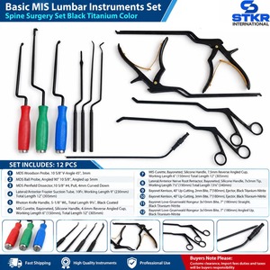 Ensemble d'instruments lombaires MIS de base pour chirurgie de la colonne vertébrale, couleur titane noir, manuel, certifié CE Classe I, 12 pièces, outils de chirurgie de la colonne vertébrale - Product Image 1
