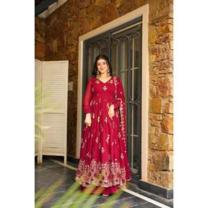 Designer Embroidered Evening <b>Gown</b> with Pent and Dupatta for Party Wear with Sequence Work - Product Image 3