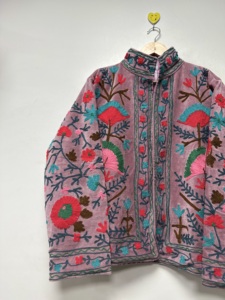 Unique Embroidery Coat Indian Handmade Unisex Premium Blazer Polyester Cotton Velvet Floral Pattern <b>Vintage</b> <b>Bomber</b> <b>Jacket</b> - Product Image 3
