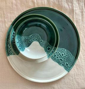 Plane <b>Ceramic</b> <b>Plate</b> With Strawberry Pattern Handpainted Flat Dish Cute Design Green Checkered Background - Product Image 3