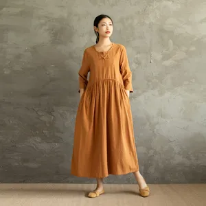 Vestido Maxi Bohemio de Algodón y Lino para Mujer, Corte Holgado, Casual, Verano, Manga Larga, Estilo Vintage - Product Image 4