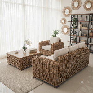 Luxury Handwoven Rattan Armchair Modern Tropical Wicker Dining Chair Comfortable Soft Cushion Eco-Friendly Apartment - Product Image 3