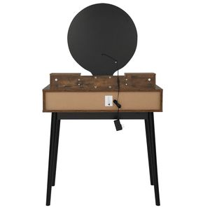 "Rustic Brown & Black <b>Makeup</b> Vanity Set with 4 Drawers Touch Screen Lighted <b>Mirror</b> & Cushioned Stool" - Product Image 3