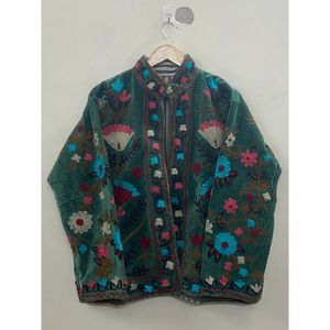 Hand Embroidered Velvet Cotton Jacket <b>Women</b> Full Sleeve Mandarin Collar Winter Bohemian Heart Pattern <b>Coat</b> - Product Image 6