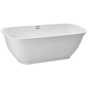 Vasca da Bagno Freestanding Contemporanea in Acrilico da 67 Pollici, Elegante Forma Ovale, Bianca con Scarico Cromato Lucido - Product Image 1