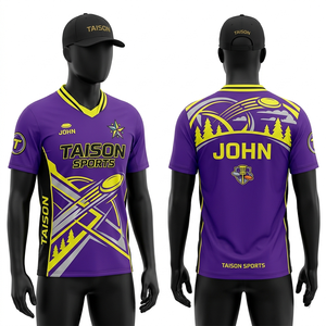 Camiseta de poliéster premium de 160 GSM para hombre, para disc golf, transpirable, que absorbe la humedad, amarilla y negra, con estampado completo y logotipo personalizado por sublimación. - Product Image 2