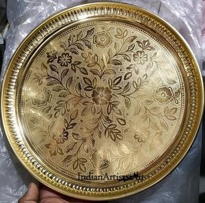 Premium Quality Brass Serving <b>Tray</b> For <b>Tea</b> Coffee Snacks Drinks Serving Decorative Vintage Brass <b>Tray</b> For Dining Table Party - Product Image 3