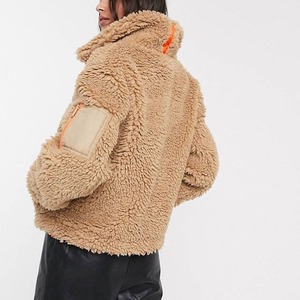 Veste unisexe en fausse fourrure épaisse, en polaire sherpa, col montant, fermeture éclair, couleur unie, manteau d'hiver décontracté, longueur courte - Product Image 2