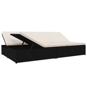 Chaise longue double pour patio en rotin PE noir, lit de repos extérieur - Product Image 4