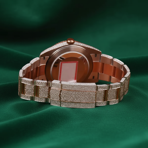 Luxury Iced Diamond Rose Gold Hip Hop 40mm Glass Brown Dial Pav Stone Bezel Fully Iced <b>Bracelet</b> Bling <b>Men's</b> <b>Watch</b> - Product Image 2