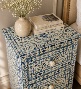 Handmade Solid Wood Blue Bone Inlay 2-<b>Drawer</b> <b>Side</b> Table & Nightstand-Storage Space Saving Entryway Bedroom Living Room Furniture - Product Image 4