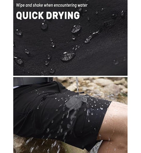 Shorts de sport décontractés pour hommes, en tissu éponge, séchage rapide, anti-plis, brodés, avec ourlet fendu, taille haute élastique, respirants et amples - Product Image 3