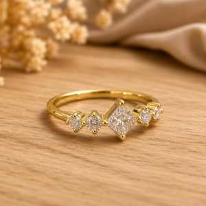 Luxury Customizable Real Yellow Gold <b>Engagement</b> <b>Ring</b> Princess Cut Lab Grown Diamond <b>Unique</b> <b>Ring</b> Design At Best Price - Product Image 4