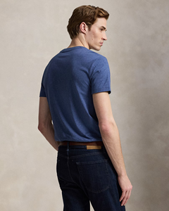 Camiseta de manga corta con cuello redondo de algodón azul liso para hombre – Prenda informal suave, ligera y cómoda para el uso diario - Product Image 3