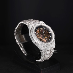 Reloj de Lujo con Diamantes Moissanite, Esfera Esqueletizada, Mecánico Automático, en Acero Inoxidable Blanco, Estilo Hip Hop - Product Image 3