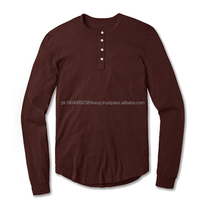 Tri-Blend ourlet incurvé Henley hommes t-shirts serré tricot Henley cou t-shirt hommes à manches longues en détresse en gros - Product Image 5