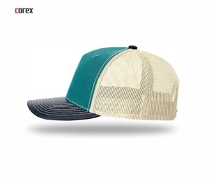 Custom Trucker <b>Hat</b> 5-Panel Mesh Breathable Adjustable Unisex Casual Spring Summer Adult Green Beige <b>Navy</b> - Product Image 3