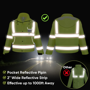 High Visibility Safety <b>Jacket</b> Double Reflective Tape Bright Zip Front Utility Pockets Traffic Safety <b>Construction</b> Apparel - Product Image 4