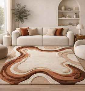 Tapis moderne en laine tuftée colorée, noué à la main, résistant aux taches, tapis doux à motifs originaux, ensembles de tapis pour salle à manger - Product Image 1