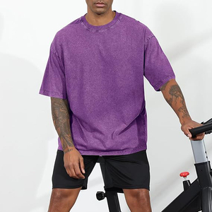 T-shirt surdimensionné délavé violet pour homme, style Y2K vintage, en coton épais, streetwear, à épaules tombantes - Product Image 3