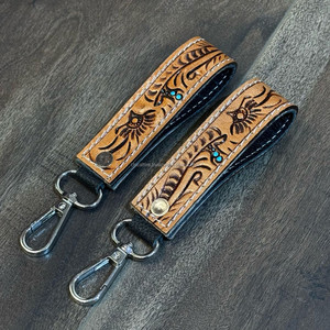LLavero de muñeca de cuero mecanizado a mano personalizado, Clip de llave de cuero de vaca genuino duradero, llavero occidental vaquera - Product Image 5