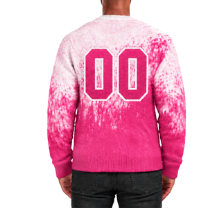 Pull tricoté dégradé rose vif et blanc pour homme, col rond, manches longues, personnalisé, style streetwear décontracté, mode hiver, vente en gros - Product Image 2